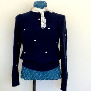Banana Republic Embroidered Polka Dot Navy Sweater